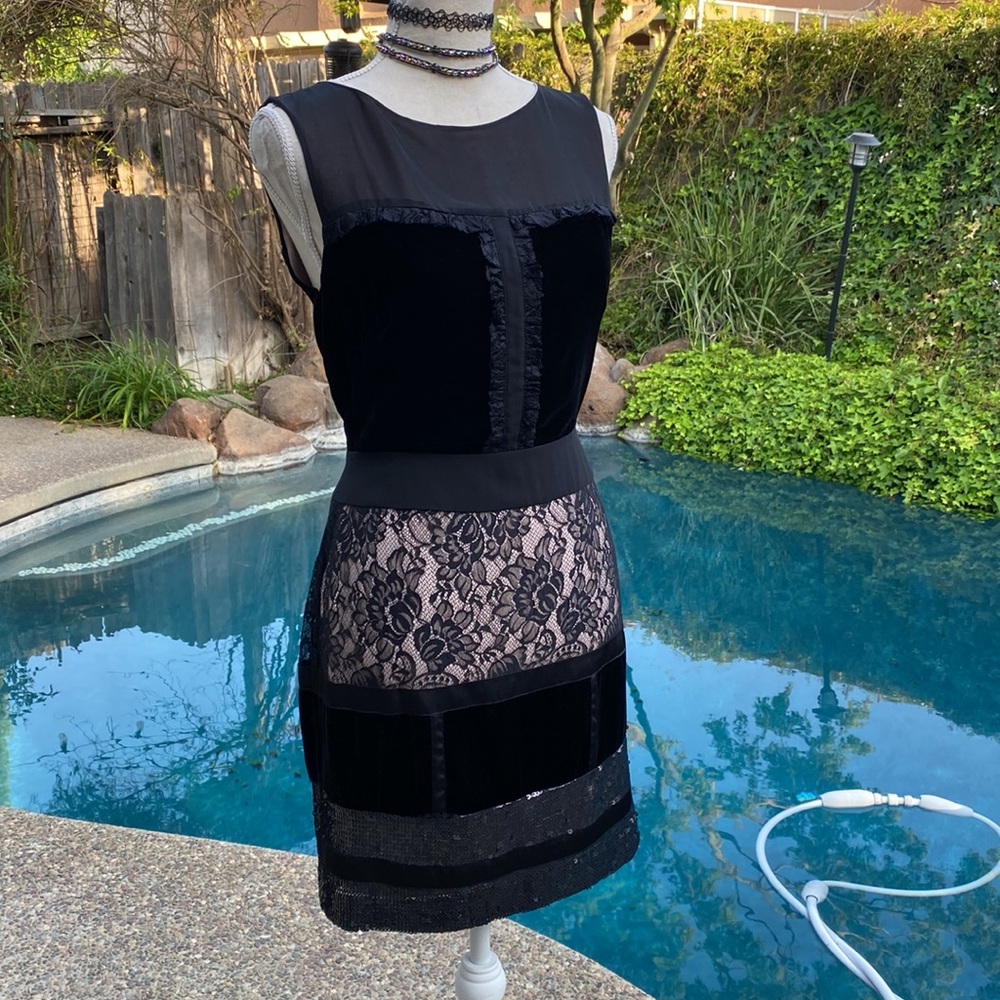 🏷️ NEW | Velvet Lace & Sequin✨Mixed Media Sheath Cocktail Dress